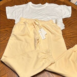 NWT Madewell White T-Shirt and Ocean Drive Yellow Sweatpants.